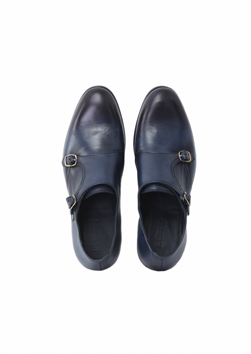 Navy Blue Leather Classical Loafer - 6