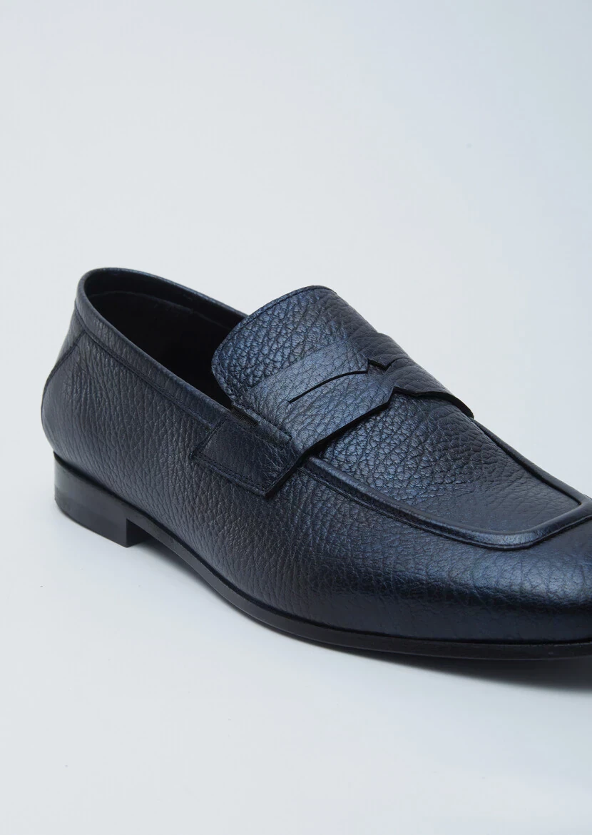 Navy Blue Leather Classical Loafer - 2