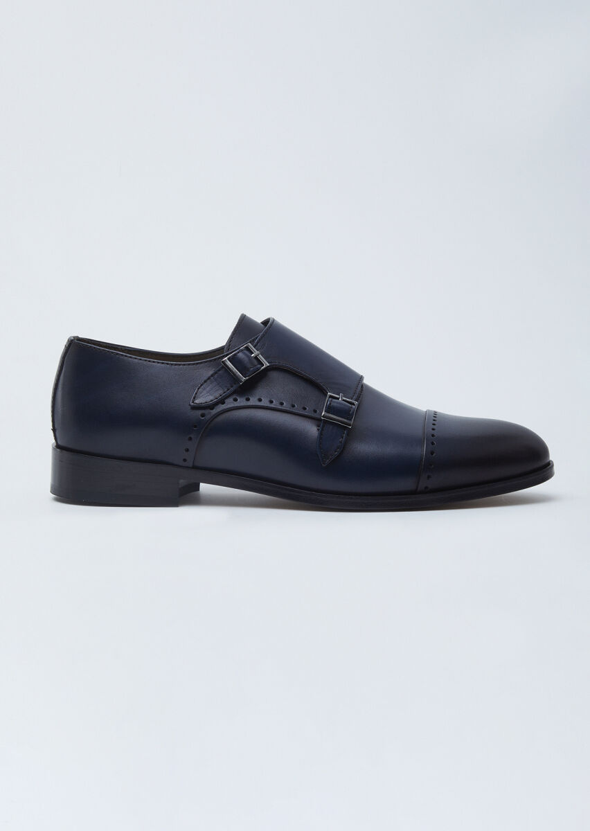 Navy Blue Leather Classical Loafer - 1