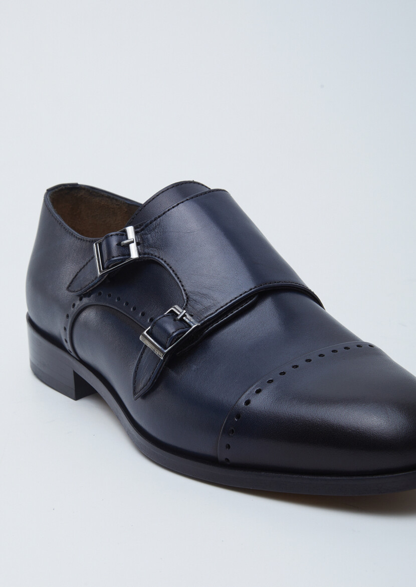Navy Blue Leather Classical Loafer - 2