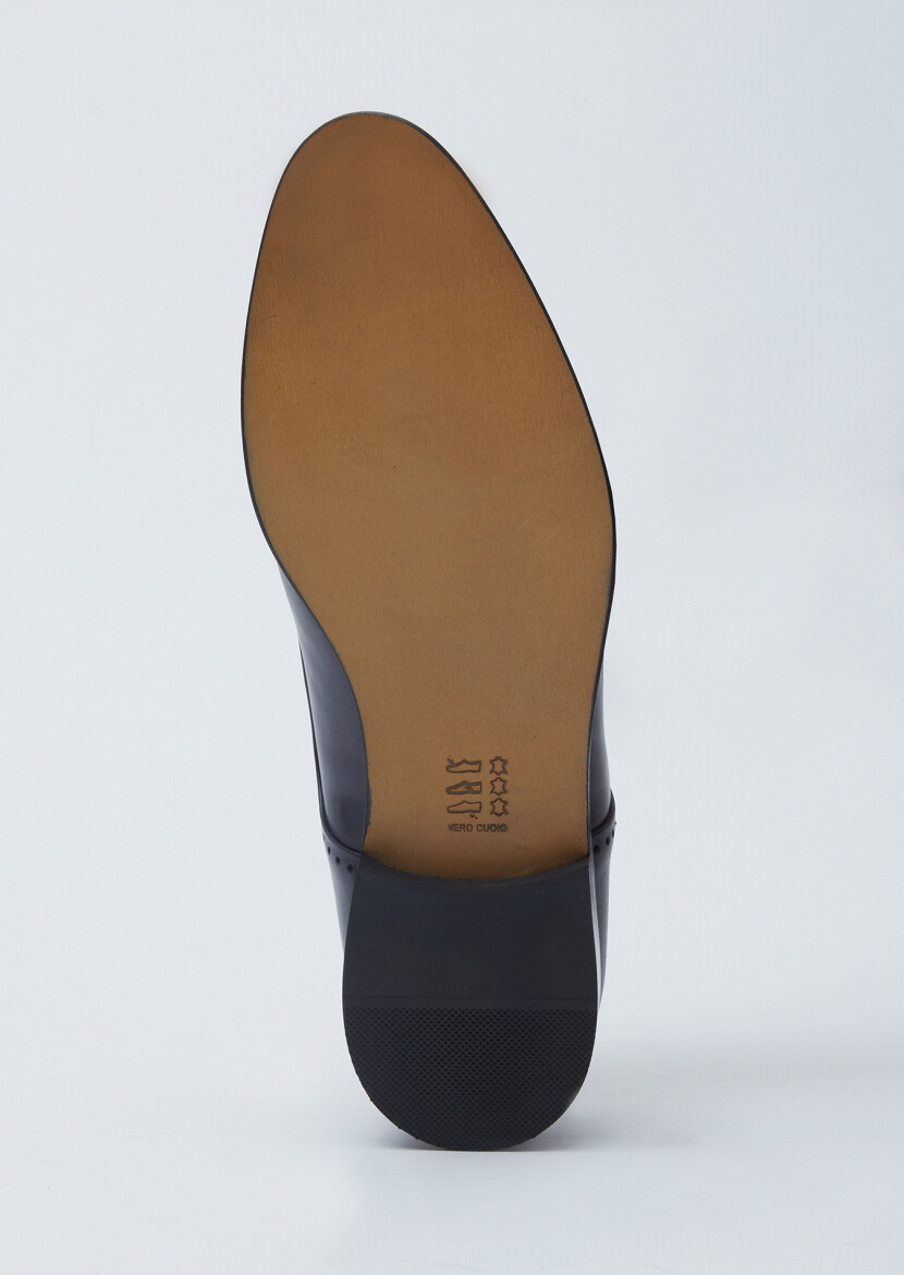 Navy Blue Leather Classical Loafer - 4