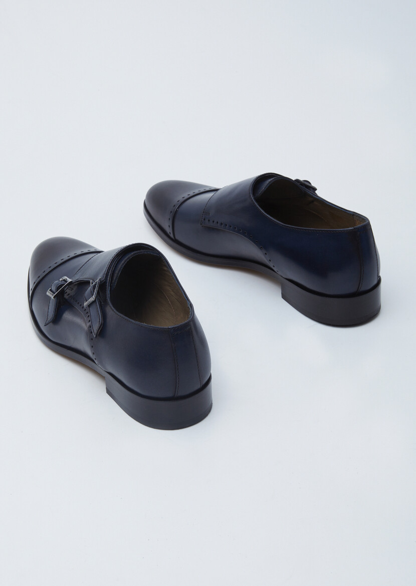 Navy Blue Leather Classical Loafer - 5