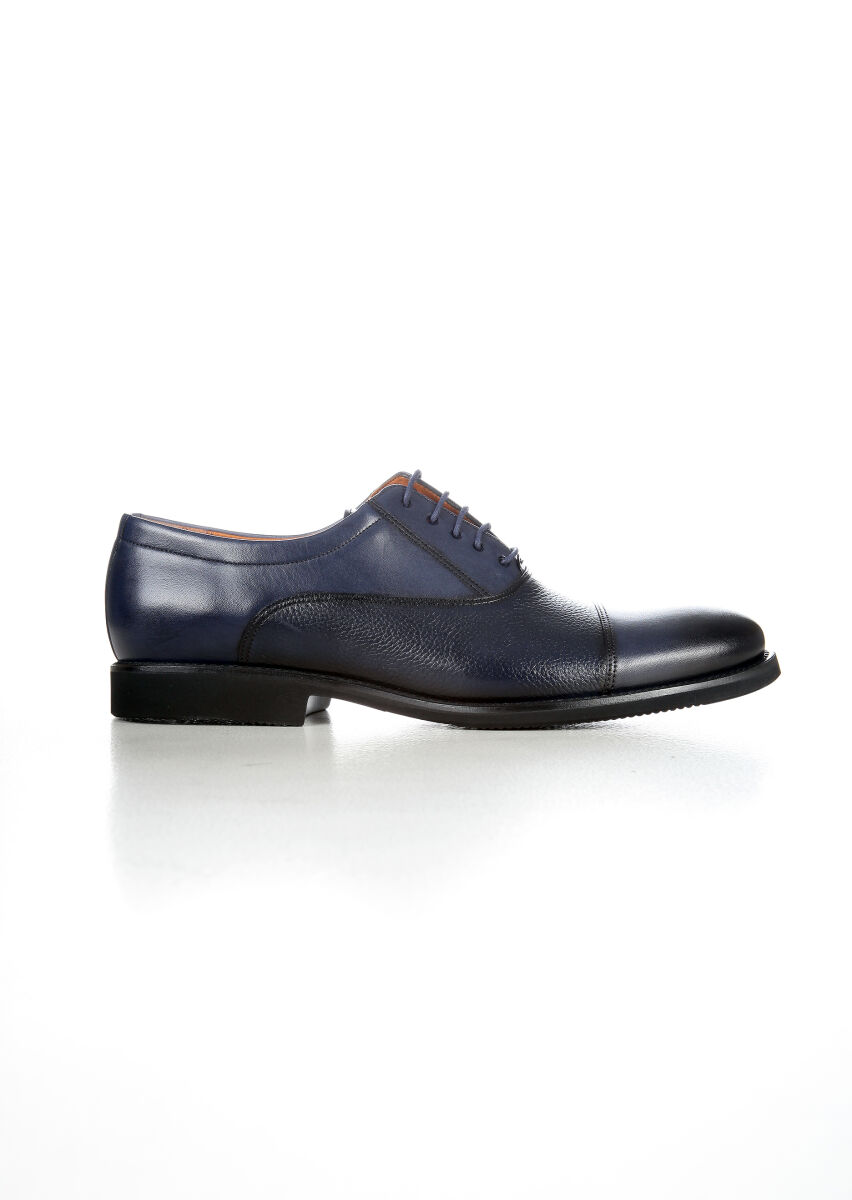 Navy Blue Leather Classical Shoes - 1