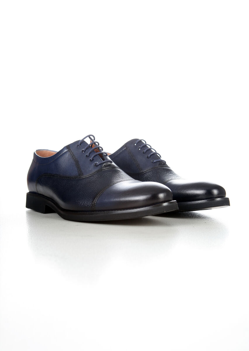 Navy Blue Leather Classical Shoes - 2