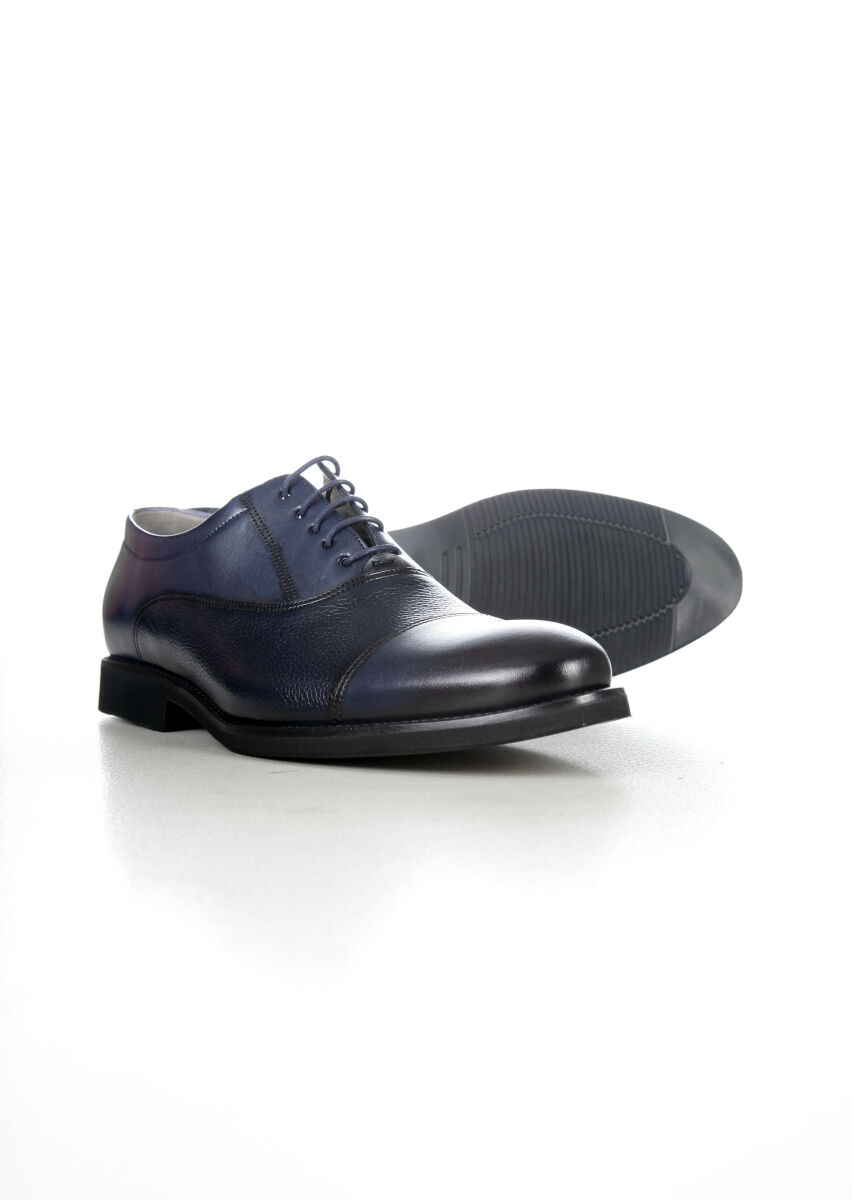 Navy Blue Leather Classical Shoes - 3