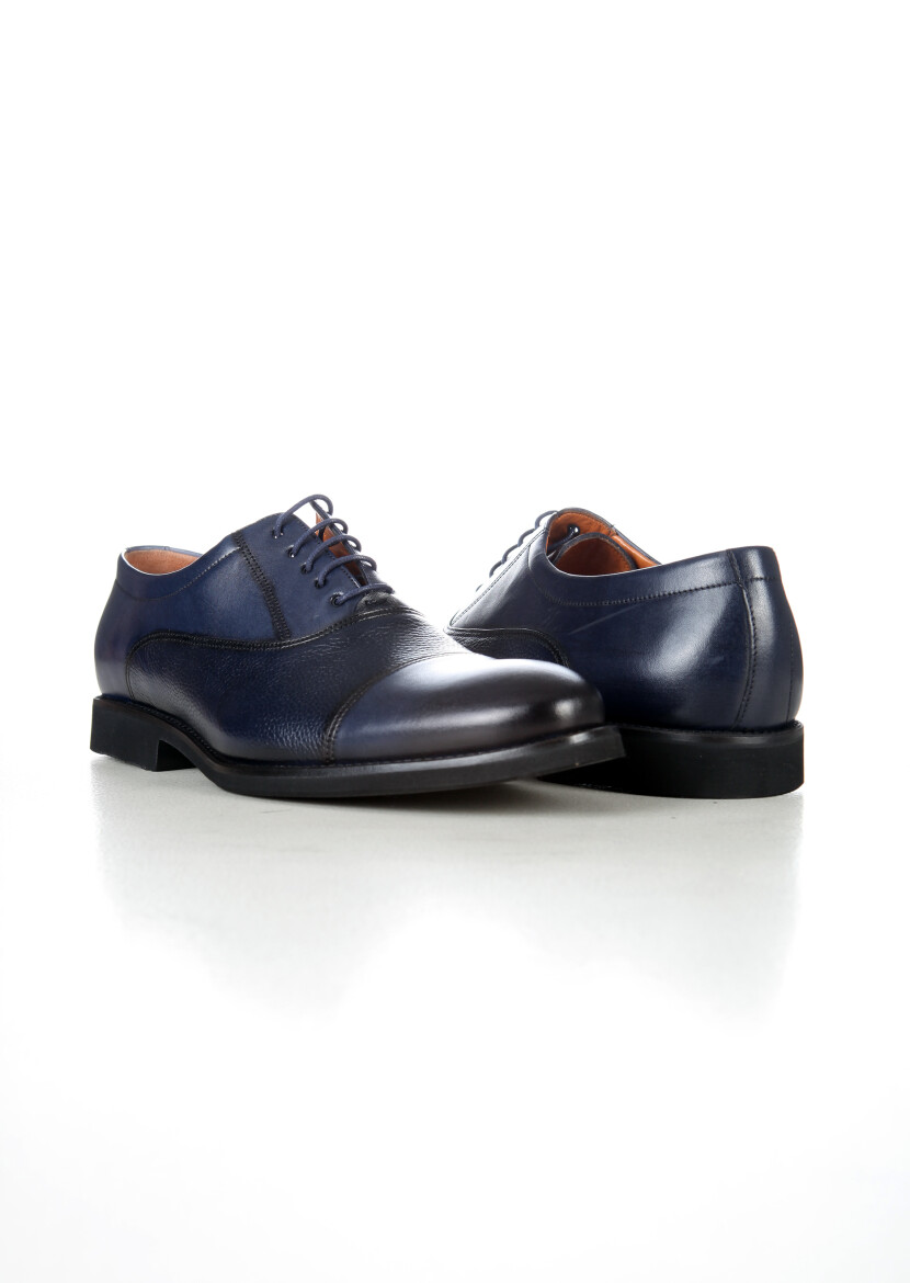 Navy Blue Leather Classical Shoes - 4