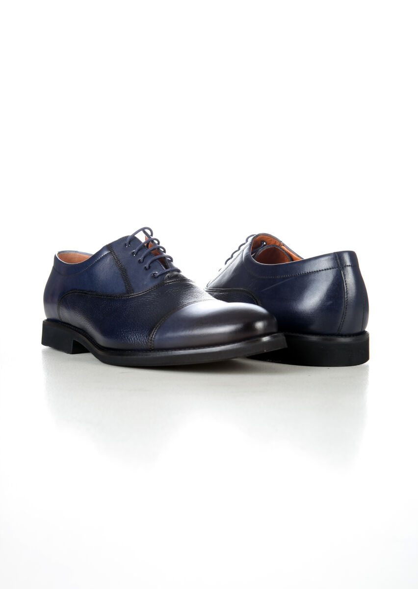 Navy Blue Leather Classical Shoes - 4