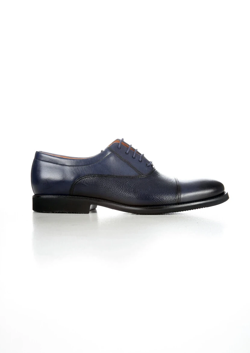 Navy Blue Leather Classical Shoes - 1