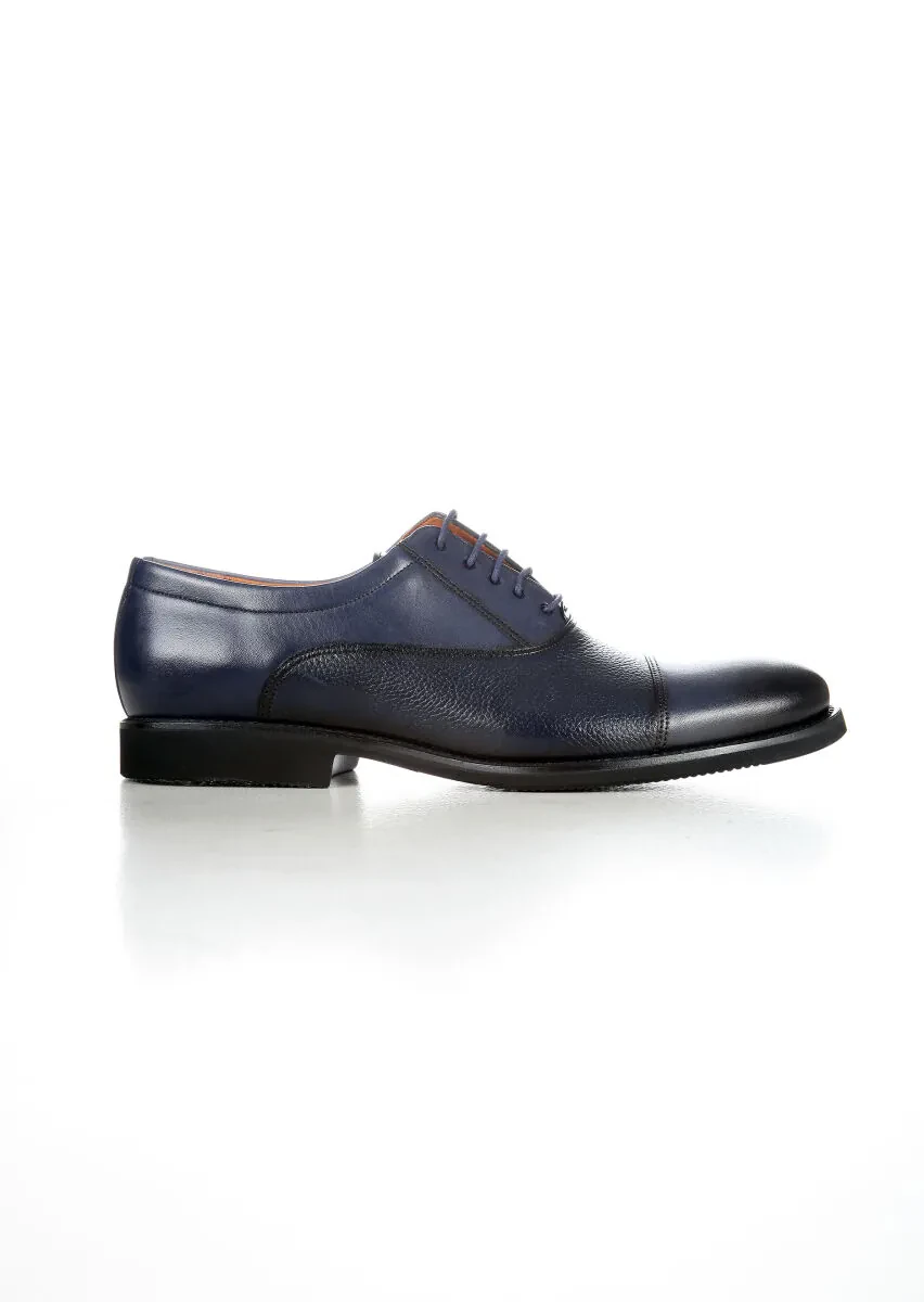 Navy Blue Leather Classical Shoes - 1