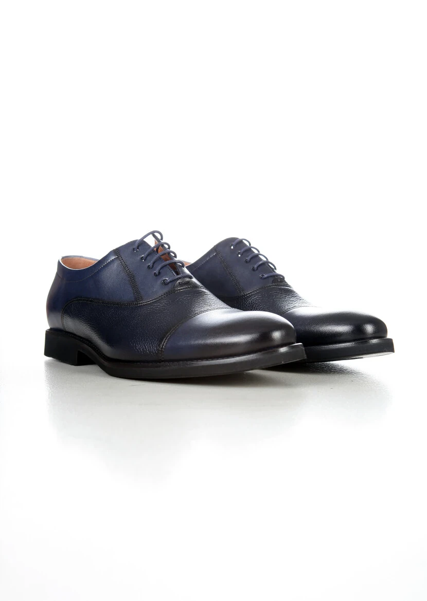 Navy Blue Leather Classical Shoes - 2