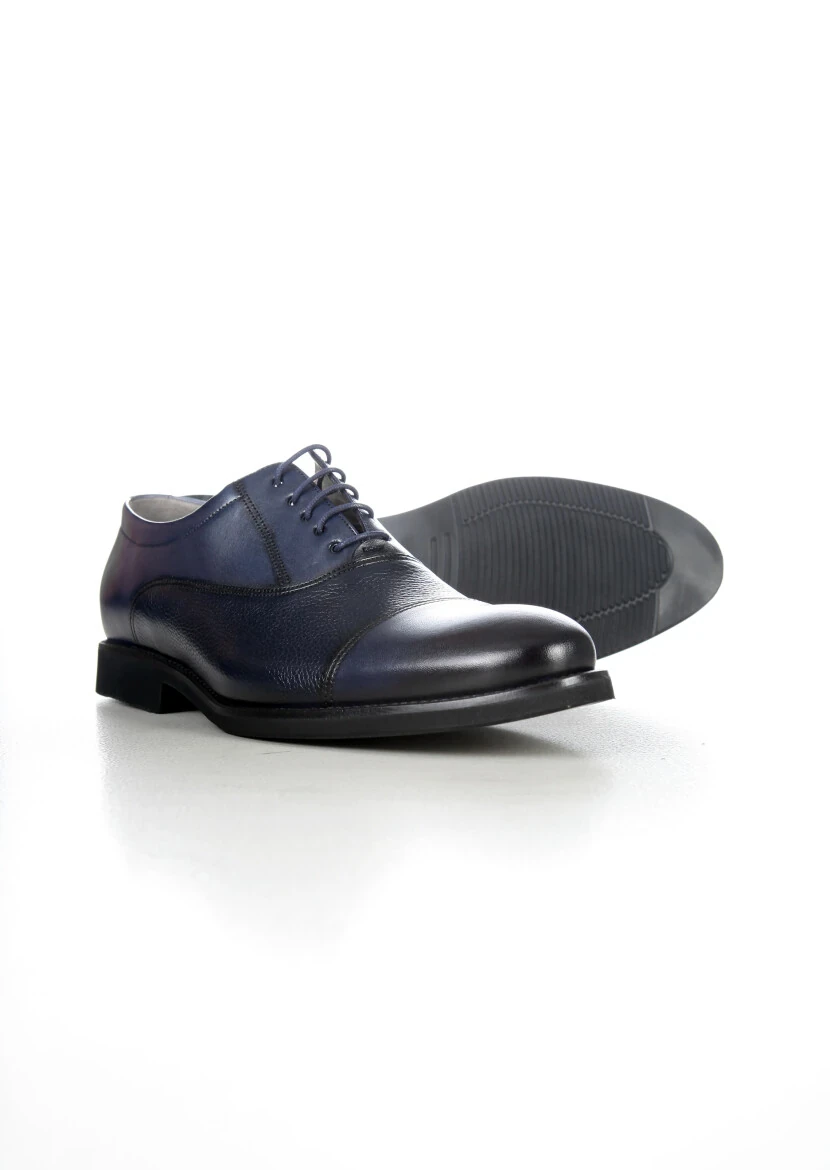 Navy Blue Leather Classical Shoes - 3
