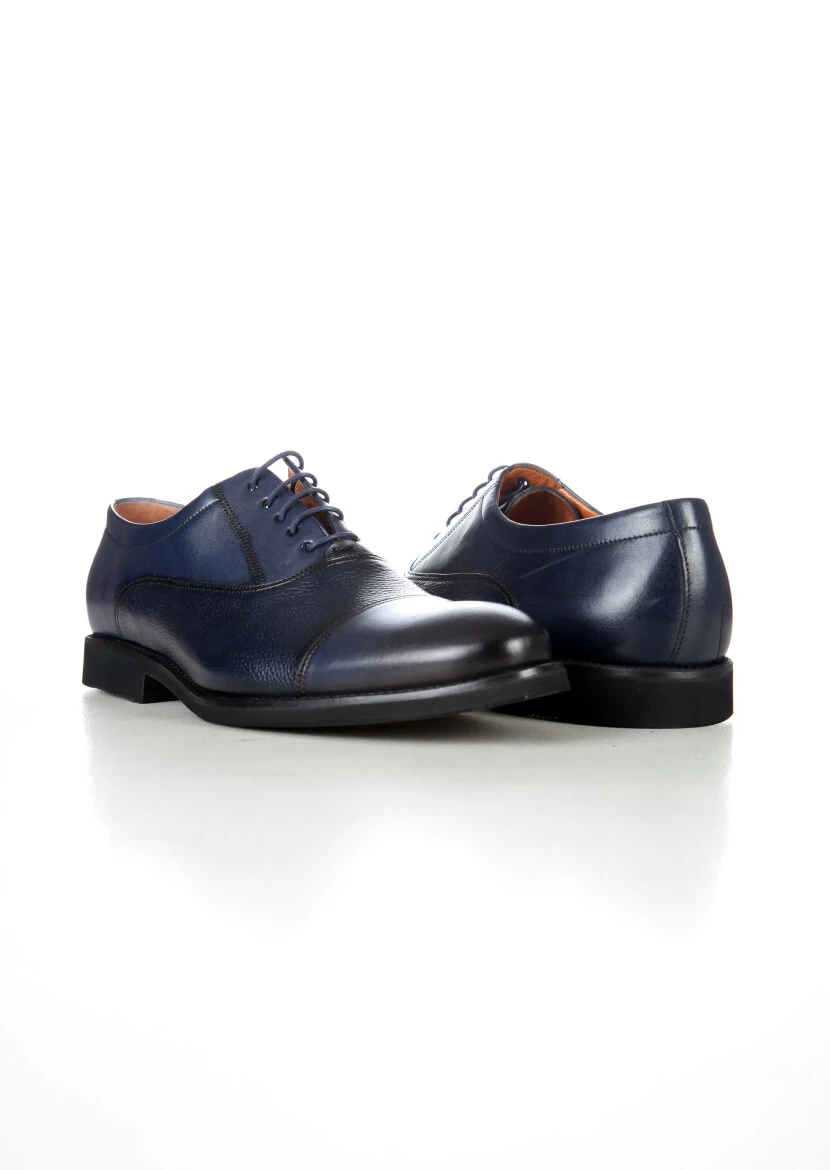 Navy Blue Leather Classical Shoes - 4