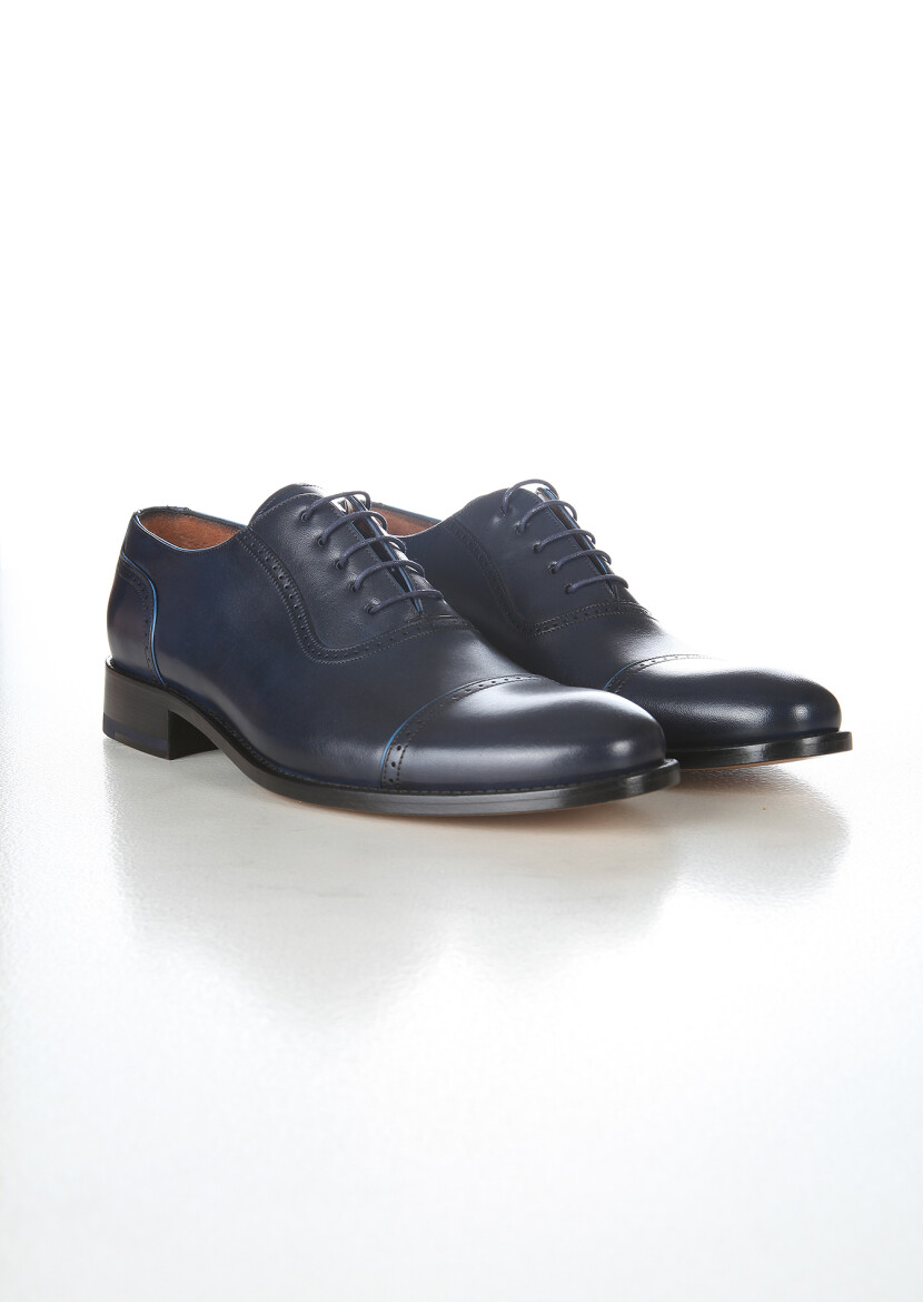 Navy Blue Leather Classical Shoes - 2