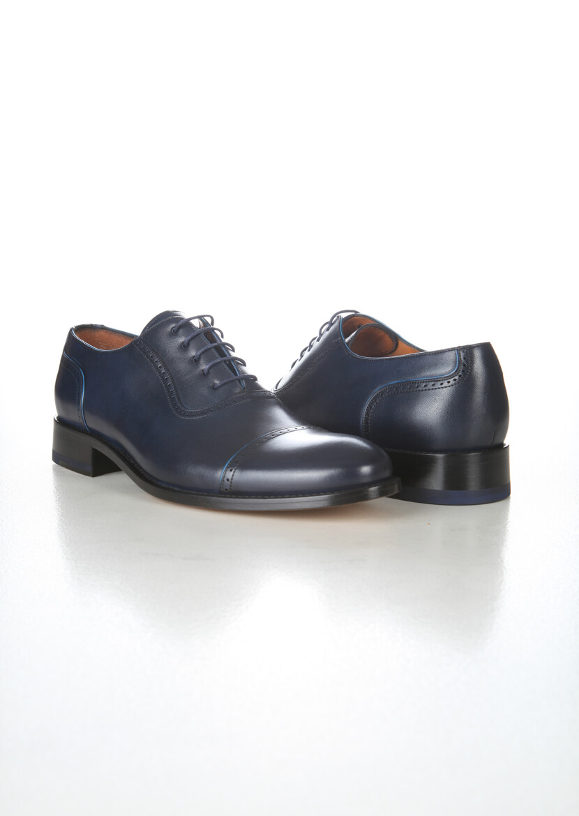 Navy Blue Leather Classical Shoes - 3