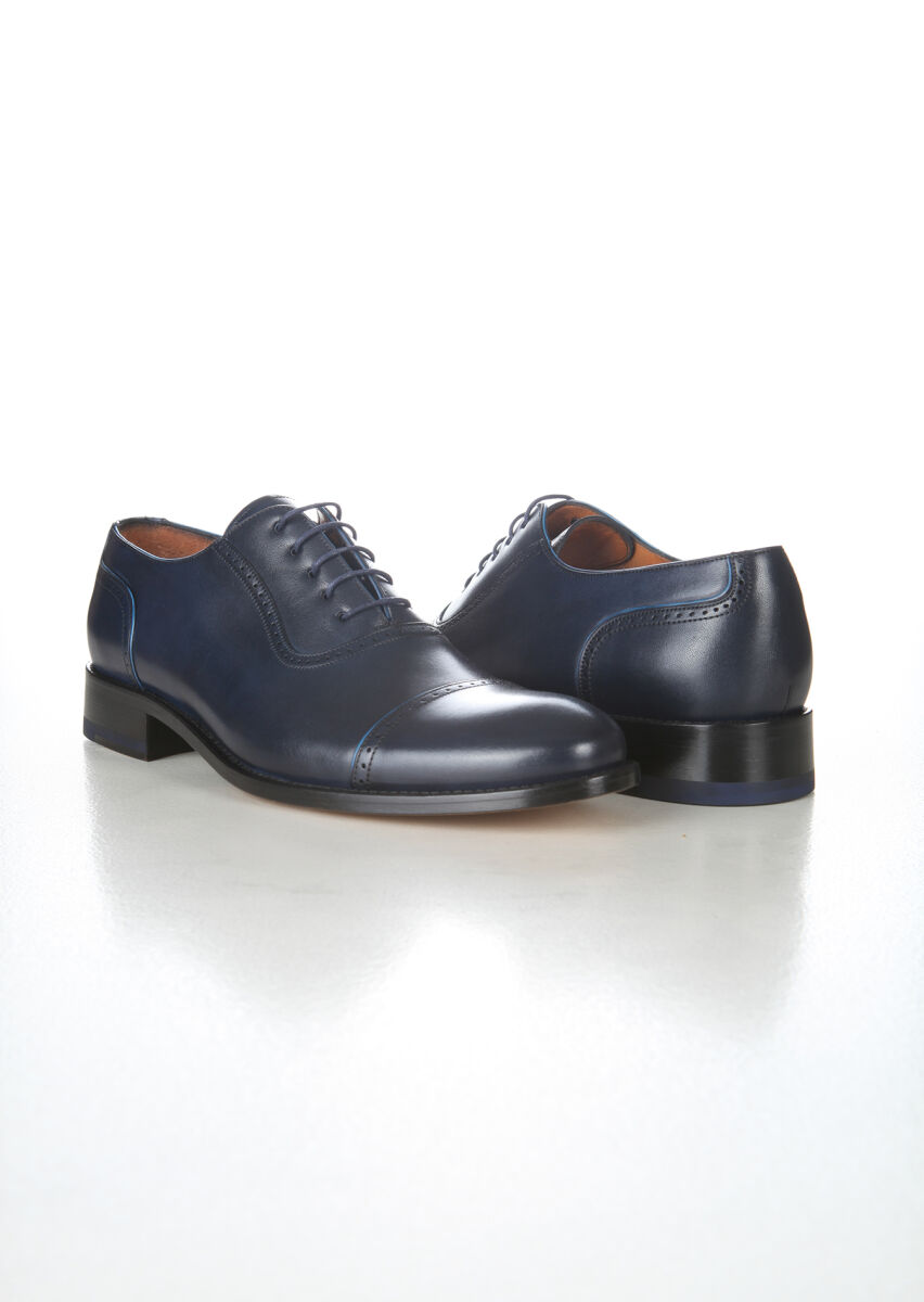 Navy Blue Leather Classical Shoes - 3