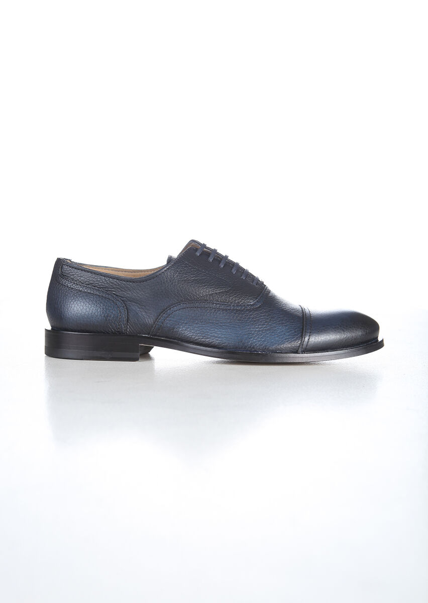 Navy Blue Leather Classical Shoes - 1