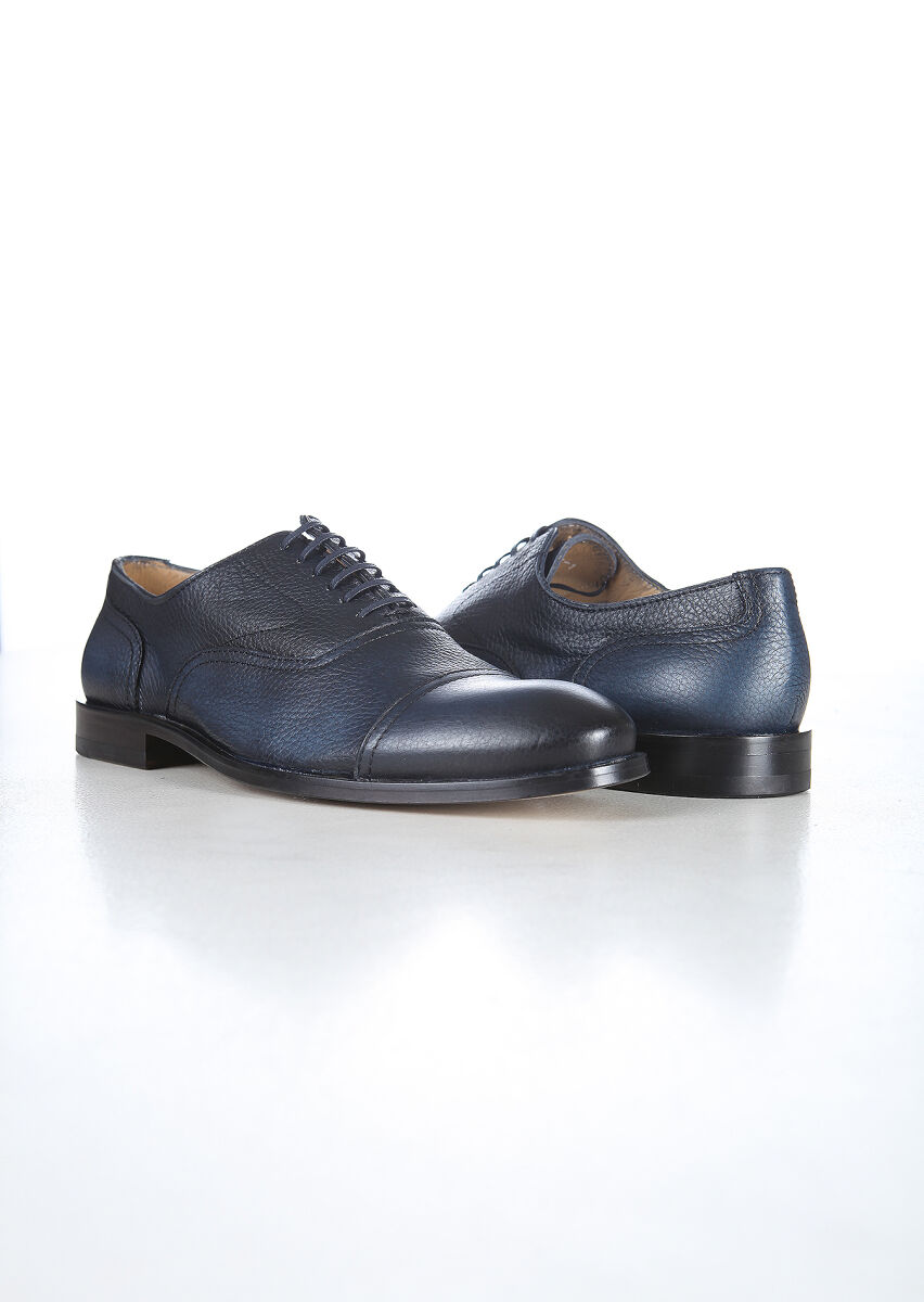 Navy Blue Leather Classical Shoes - 4