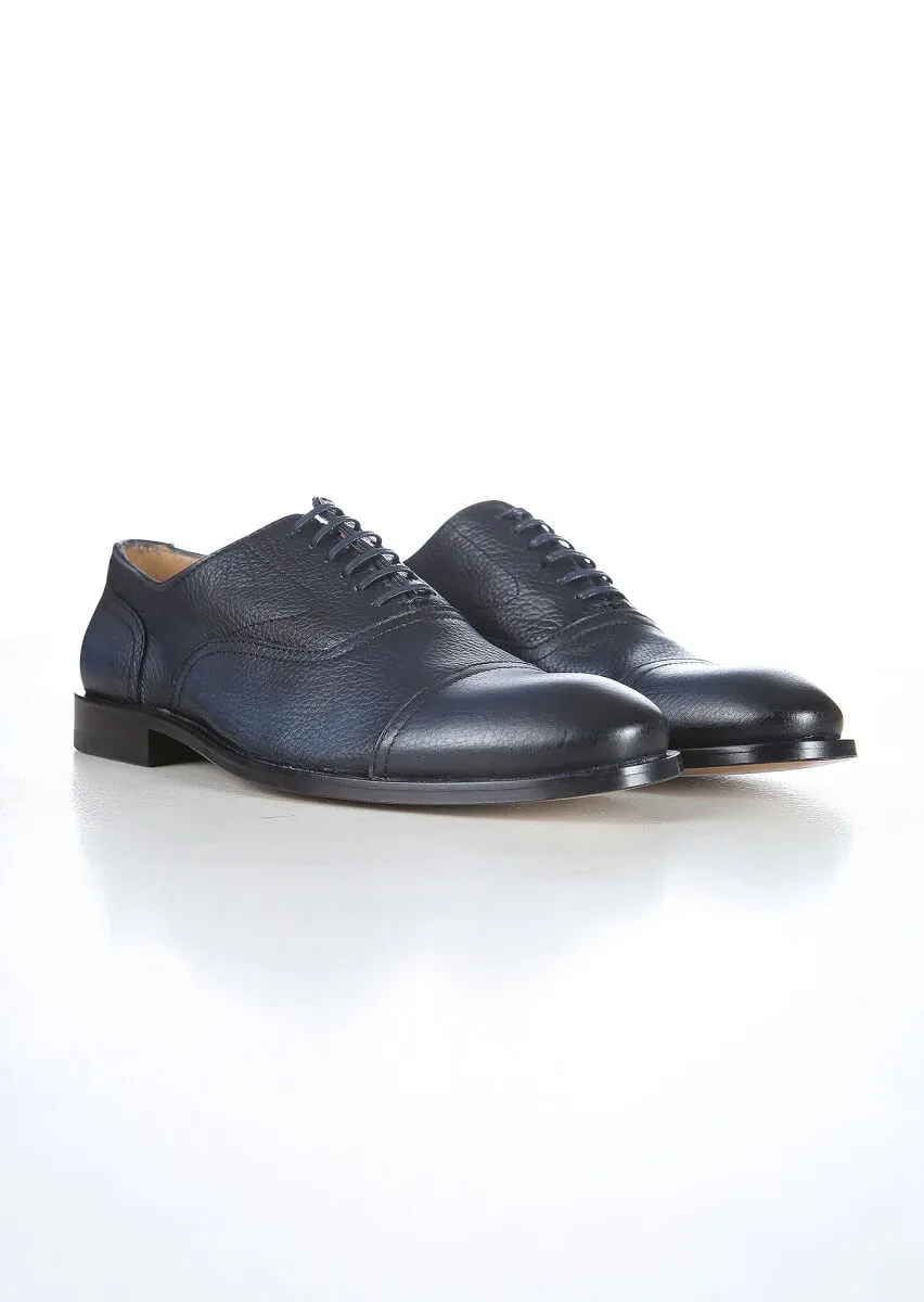 Navy Blue Leather Classical Shoes - 2