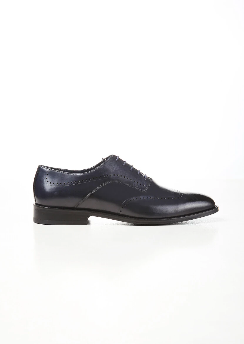 Navy Blue Leather Classical Shoes - 1