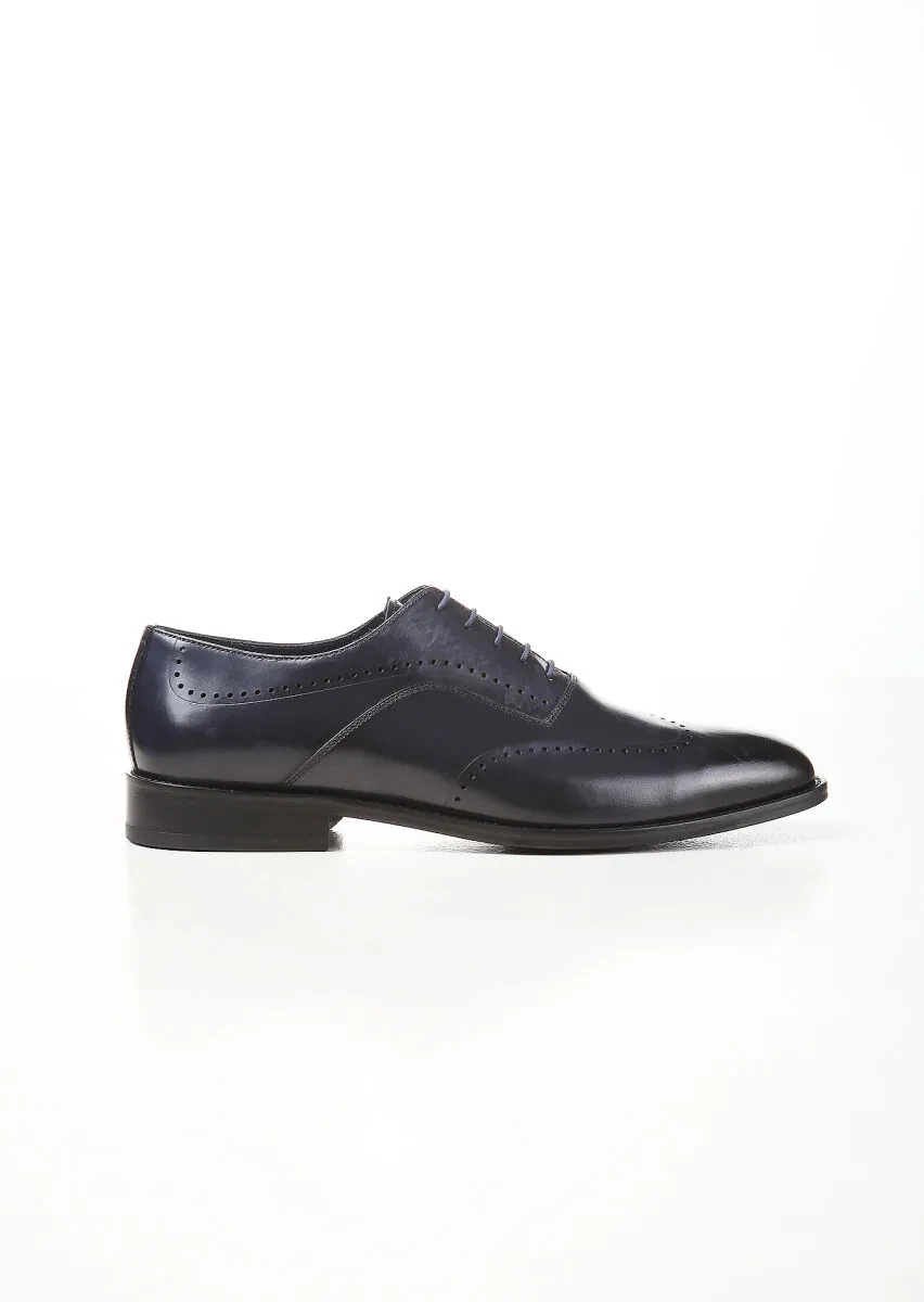 Navy Blue Leather Classical Shoes - 1