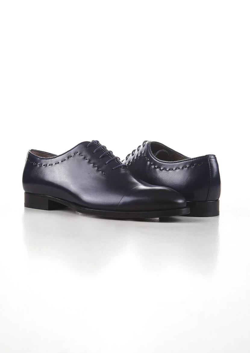 Navy Blue Leather Classical Shoes - 3