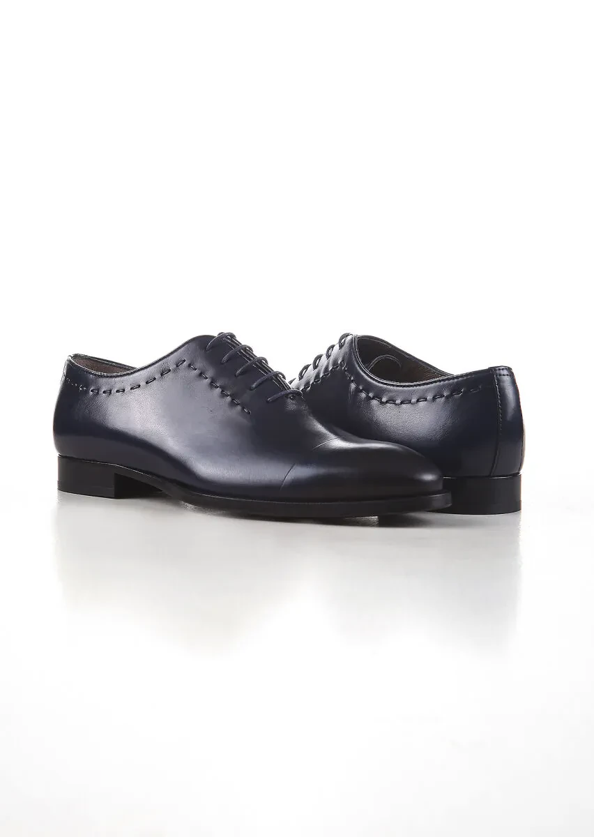 Navy Blue Leather Classical Shoes - 3