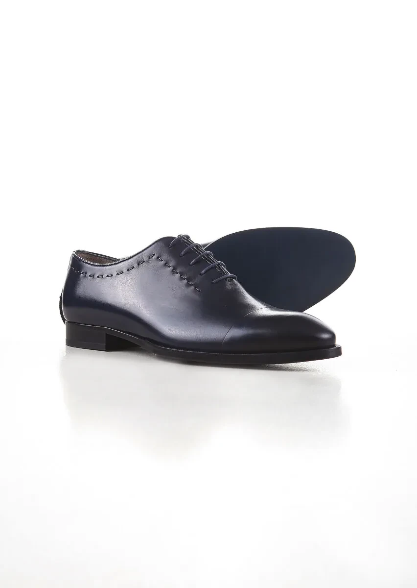 Navy Blue Leather Classical Shoes - 4