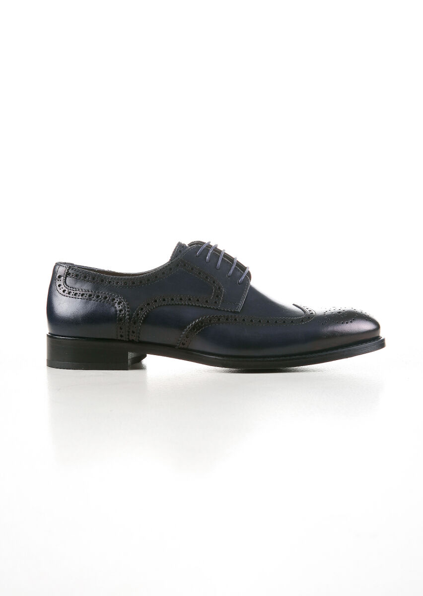 Navy Blue Leather Classical Shoes - 1