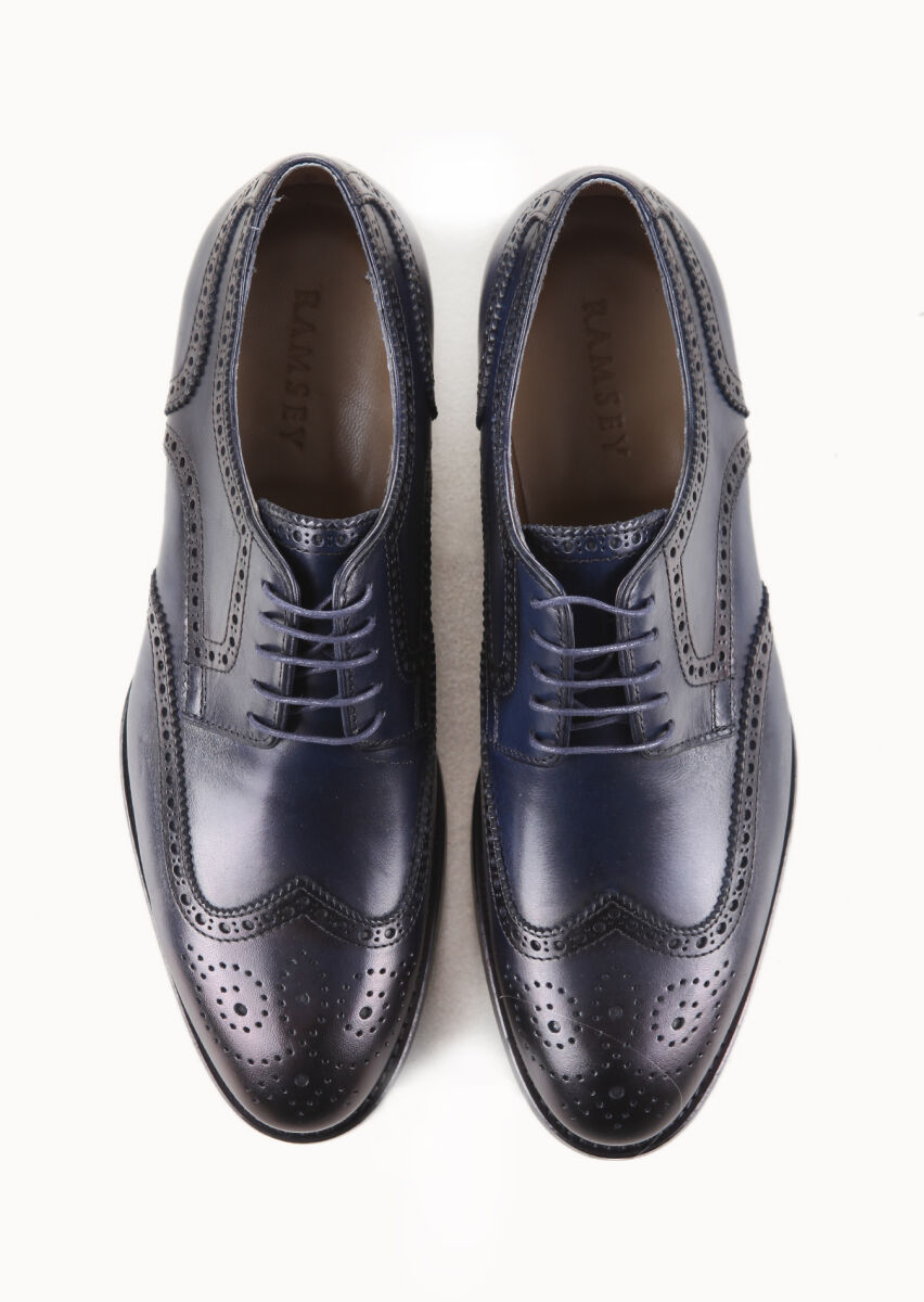 Navy Blue Leather Classical Shoes - 5