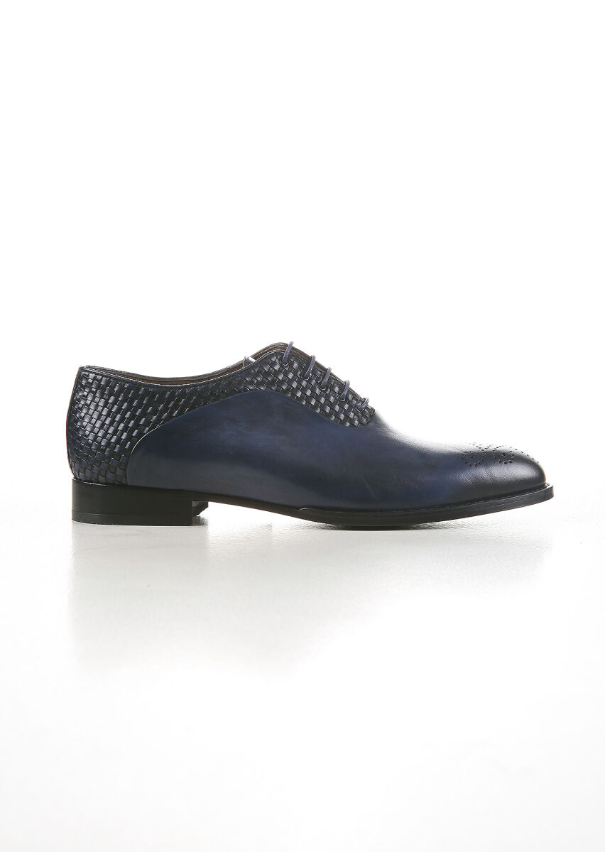 Navy Blue Leather Classical Shoes - 1