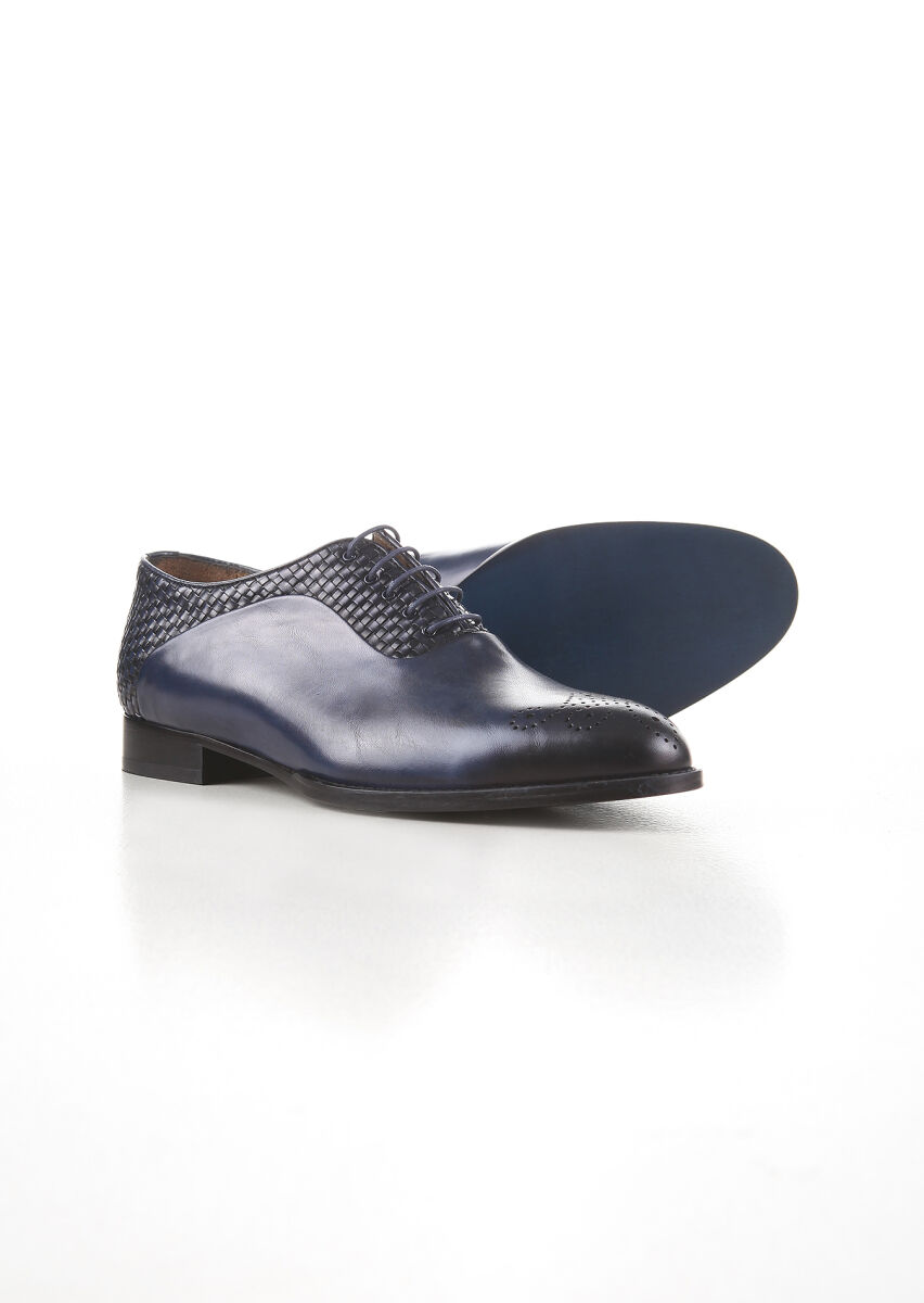 Navy Blue Leather Classical Shoes - 4