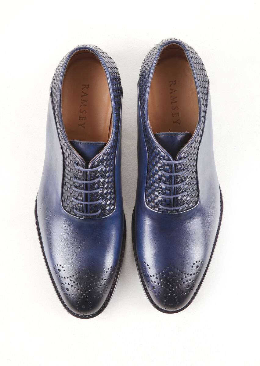 Navy Blue Leather Classical Shoes - 5