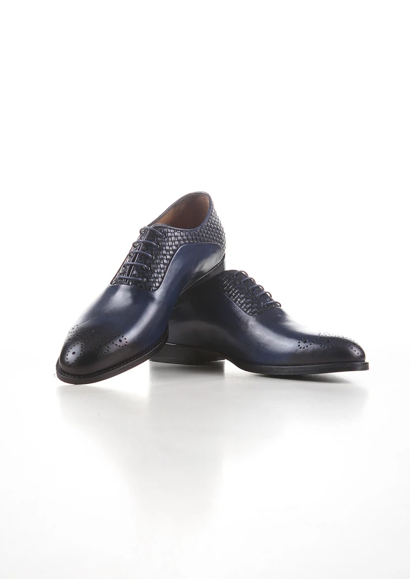 Navy Blue Leather Classical Shoes - 2