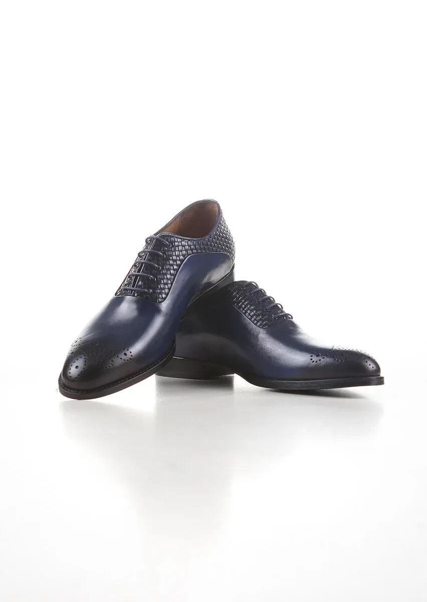 Navy Blue Leather Classical Shoes - 2