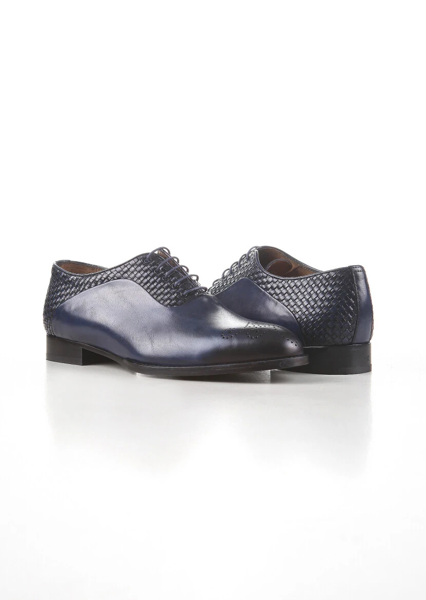 Navy Blue Leather Classical Shoes - 3