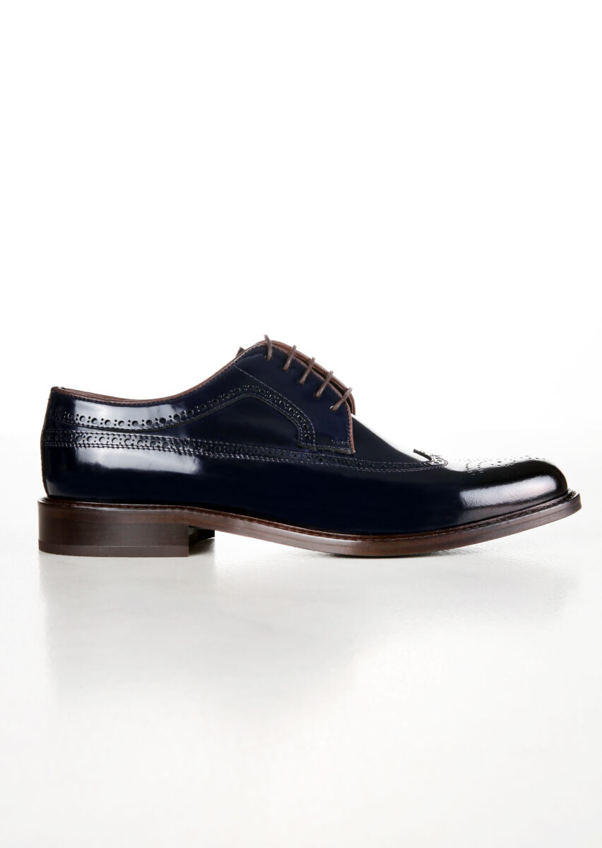 Navy Blue Leather Classical Shoes - 1