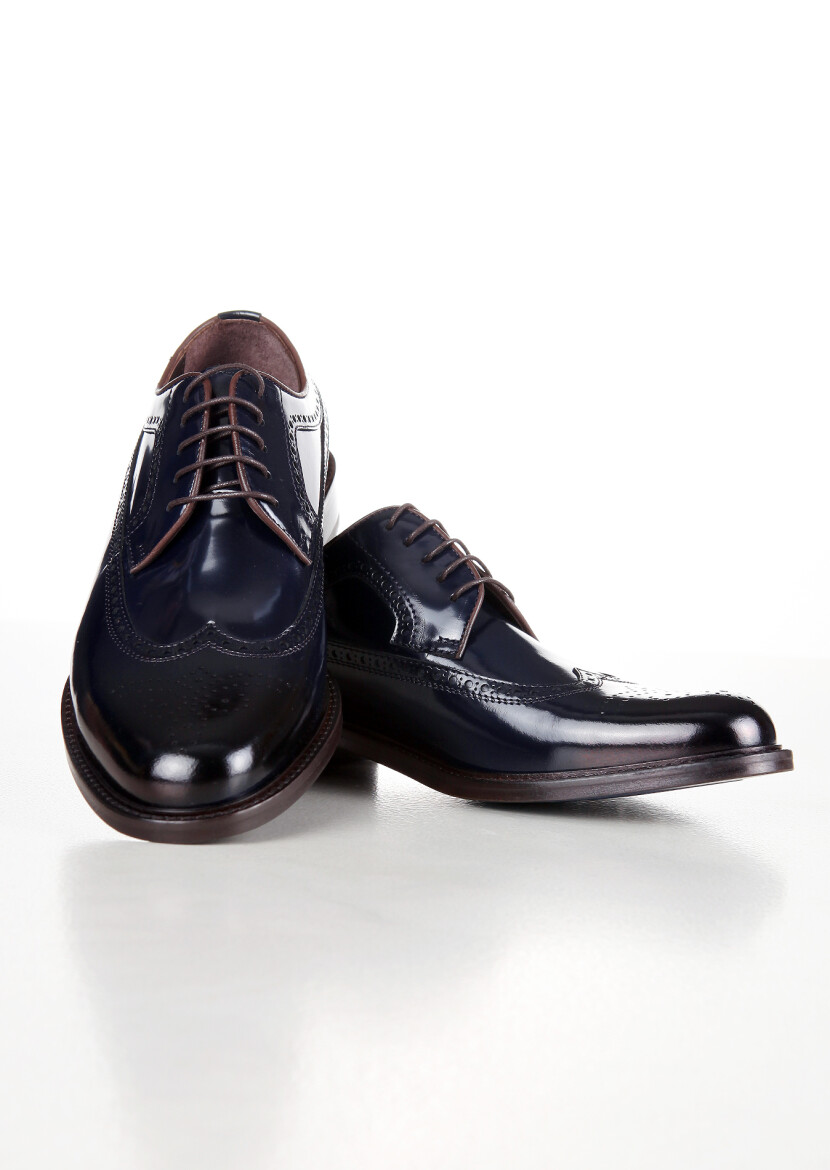 Navy Blue Leather Classical Shoes - 2