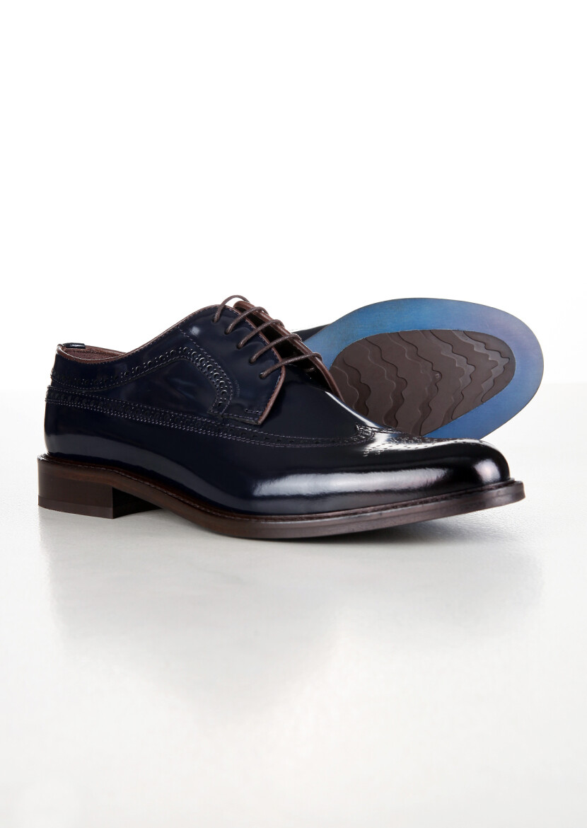 Navy Blue Leather Classical Shoes - 4