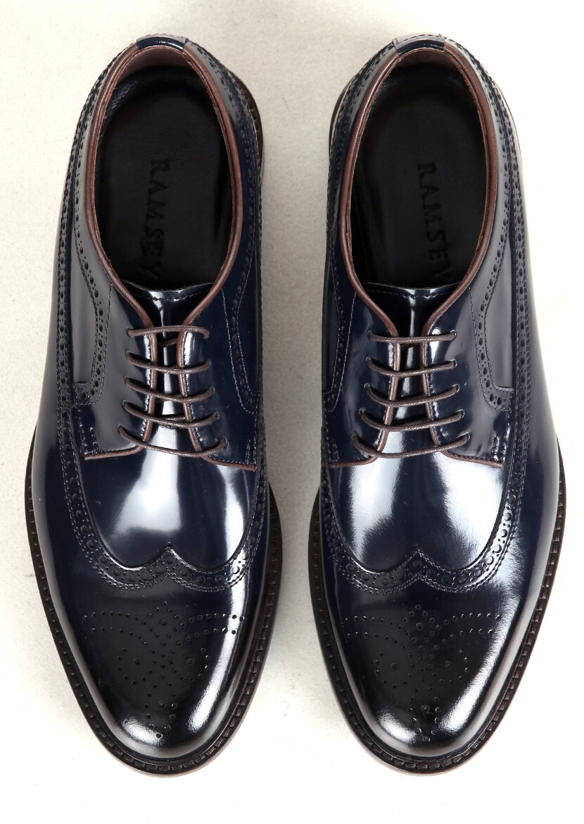 Navy Blue Leather Classical Shoes - 5