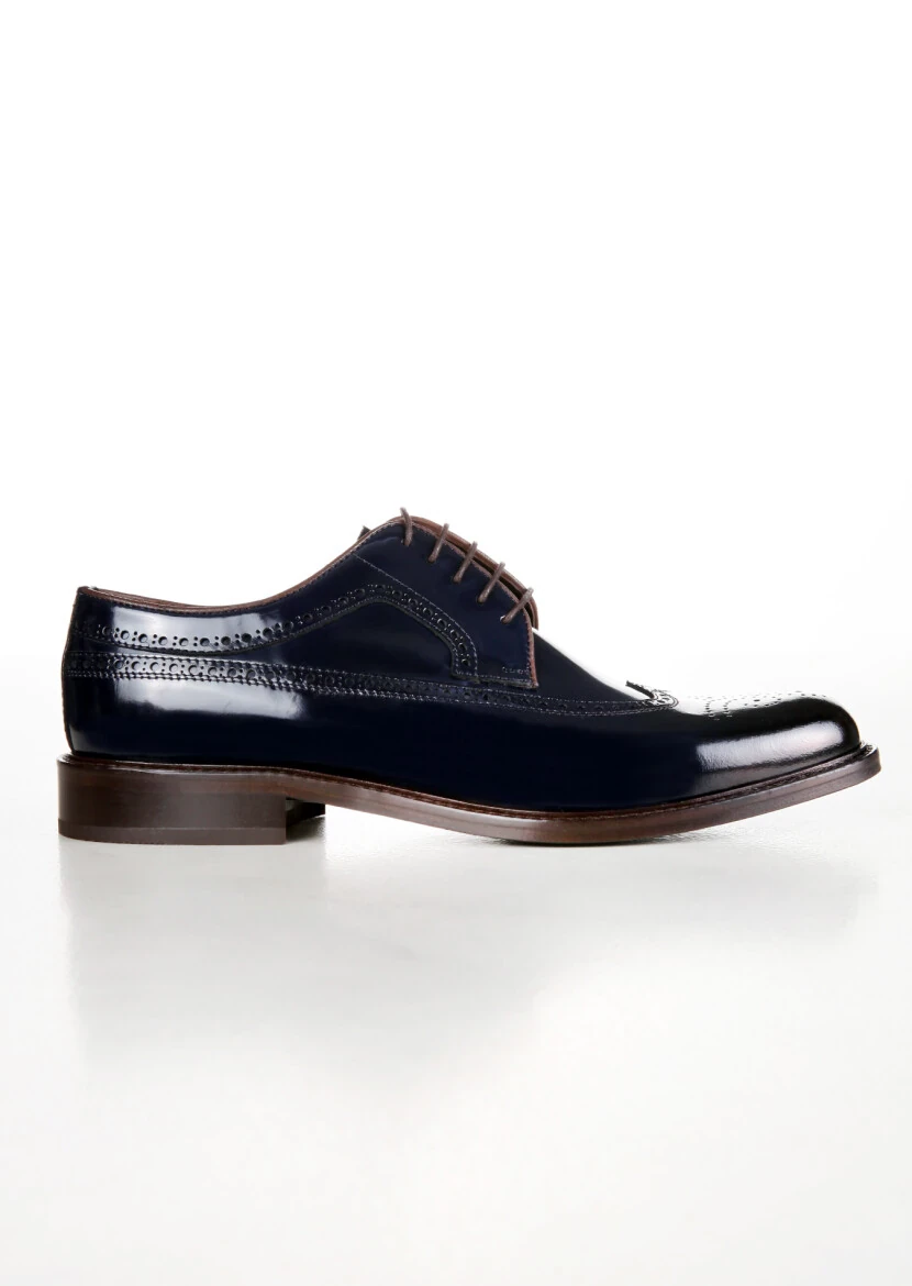 Navy Blue Leather Classical Shoes - 1