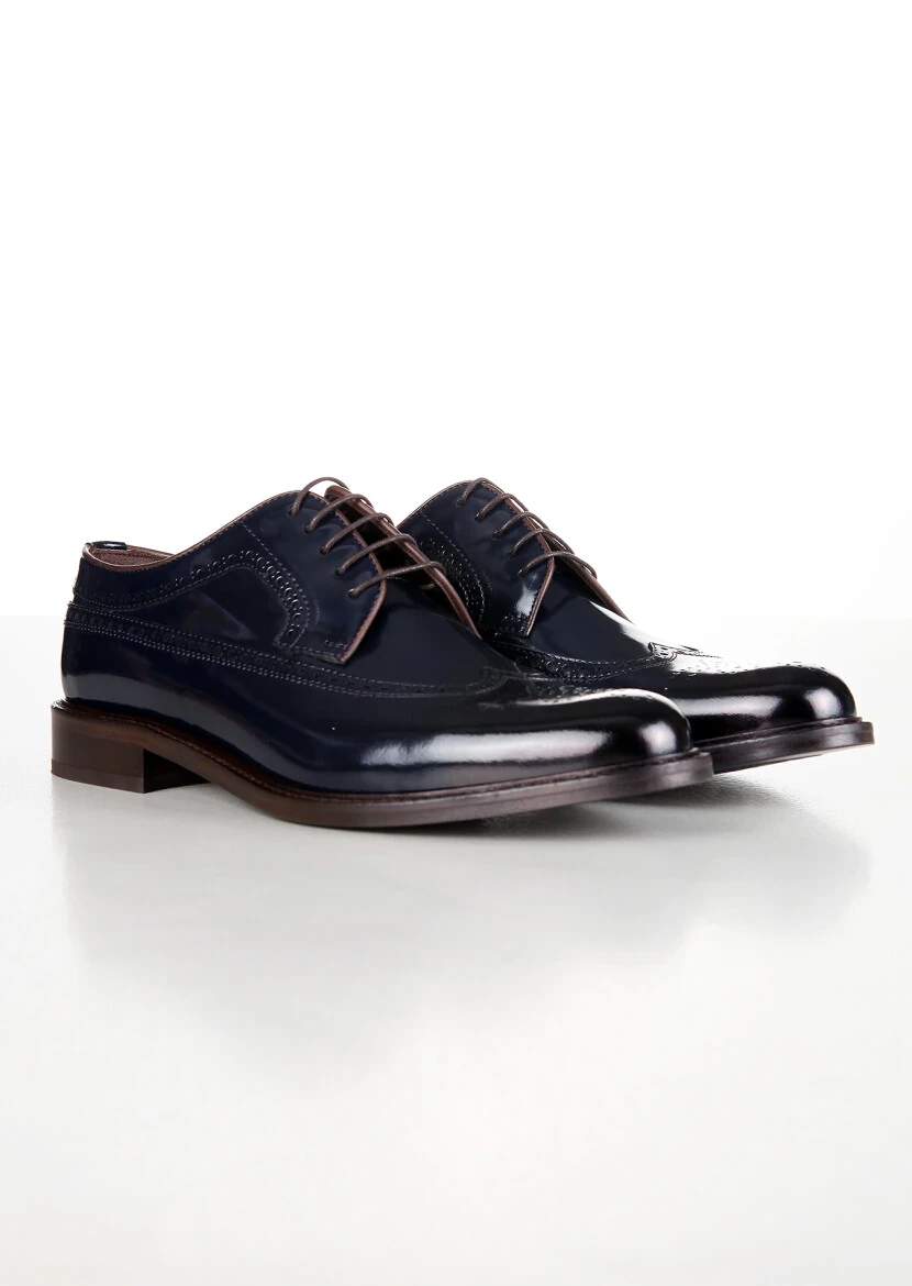 Navy Blue Leather Classical Shoes - 3