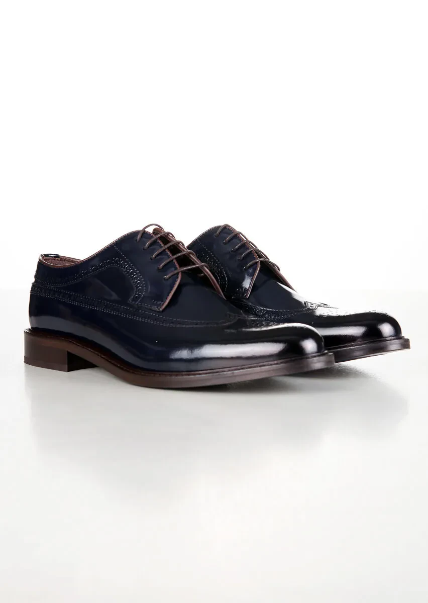 Navy Blue Leather Classical Shoes - 3