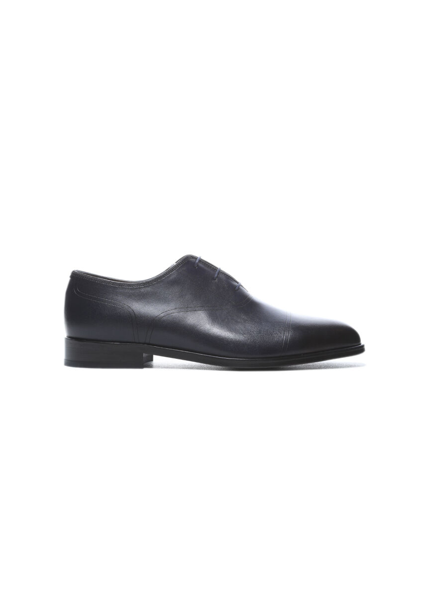 Navy Blue Leather Classical Shoes - 1