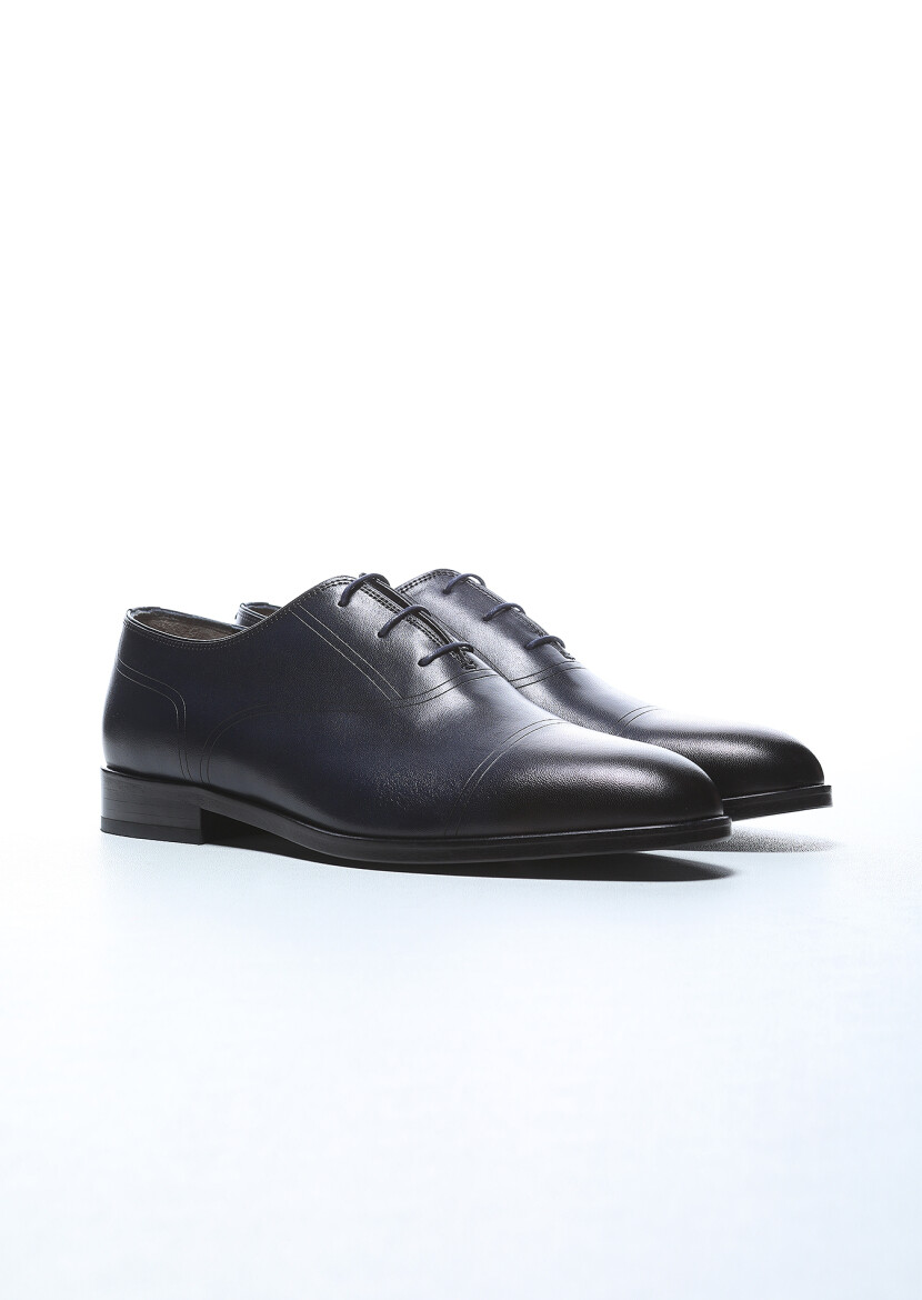 Navy Blue Leather Classical Shoes - 2
