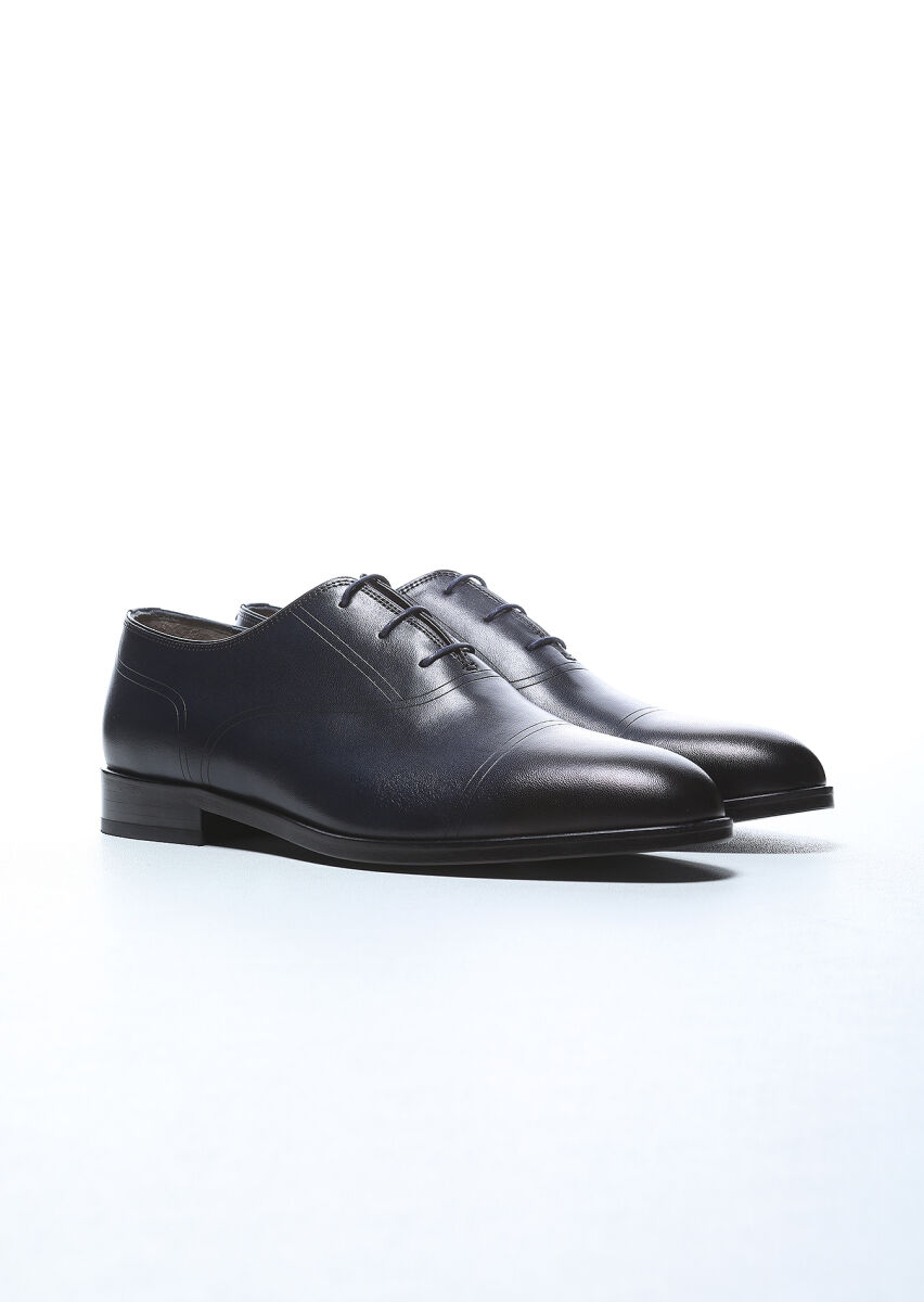 Navy Blue Leather Classical Shoes - 2