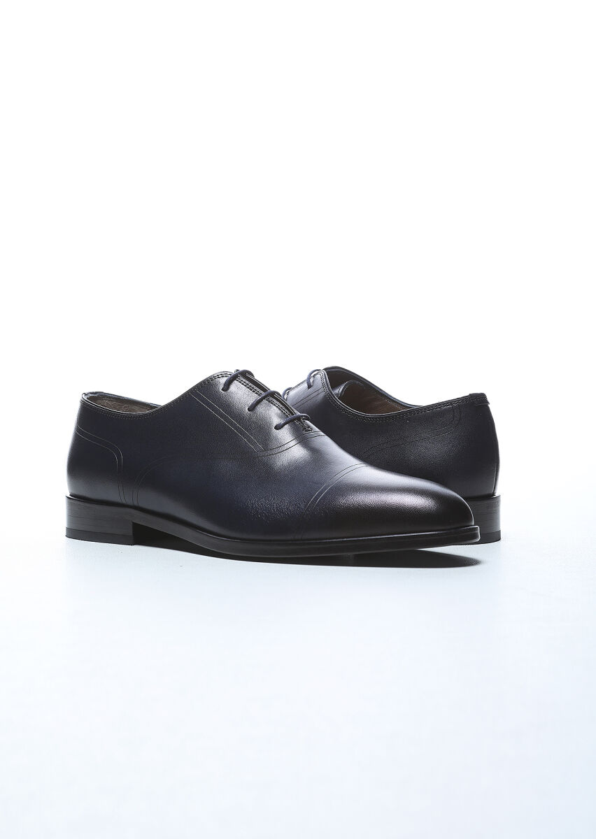 Navy Blue Leather Classical Shoes - 3
