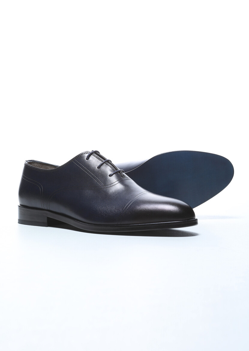 Navy Blue Leather Classical Shoes - 4