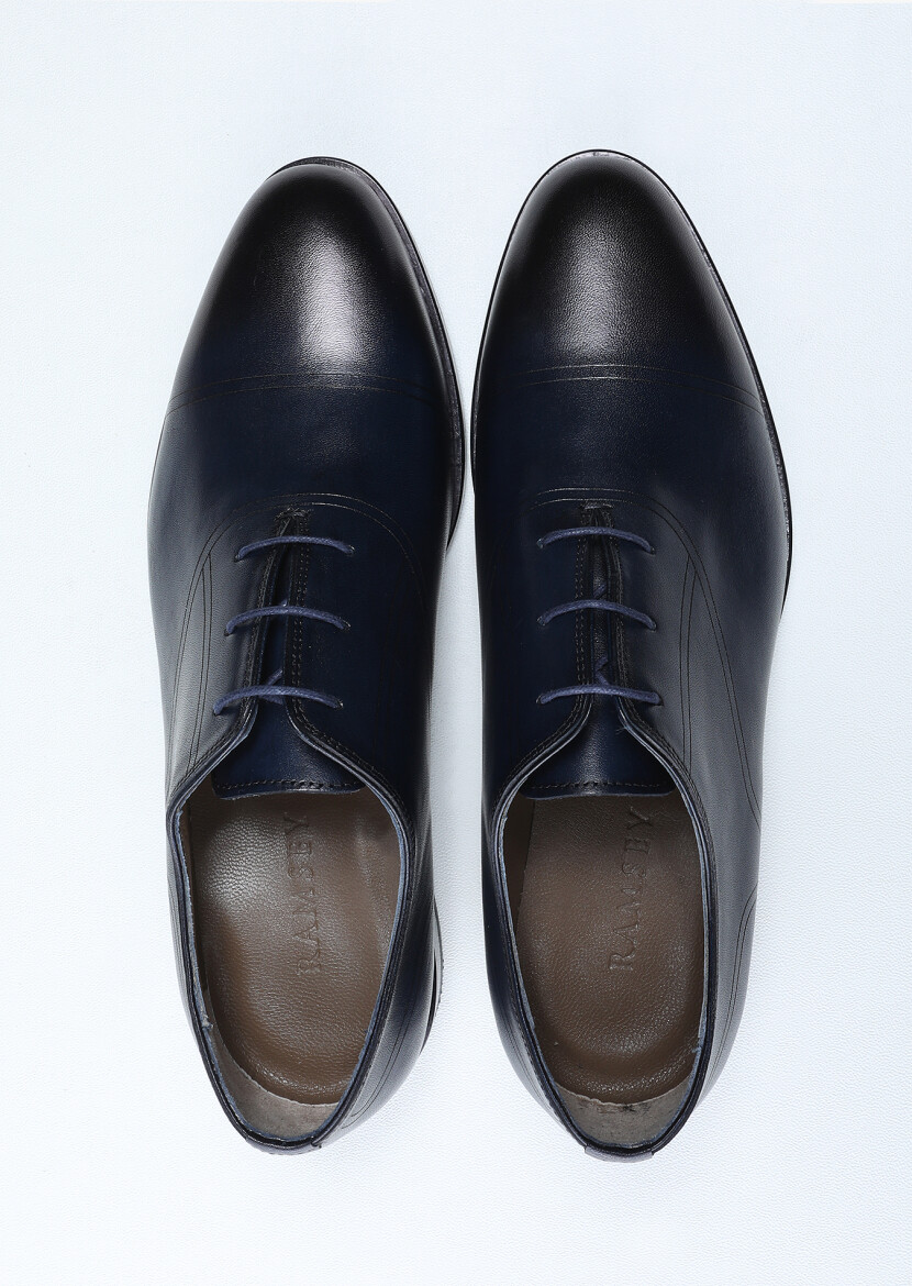 Navy Blue Leather Classical Shoes - 5