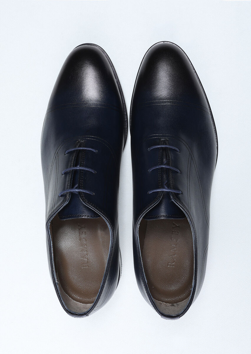 Navy Blue Leather Classical Shoes - 5
