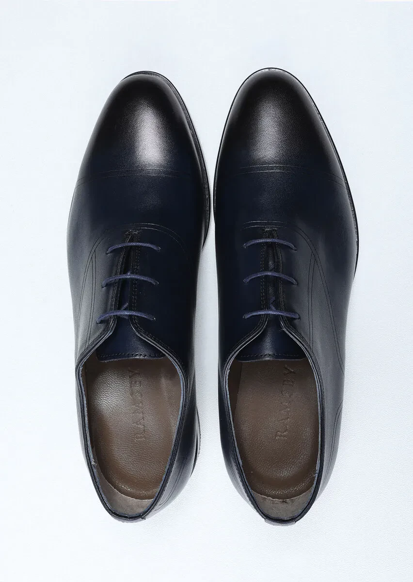 Navy Blue Leather Classical Shoes - 5